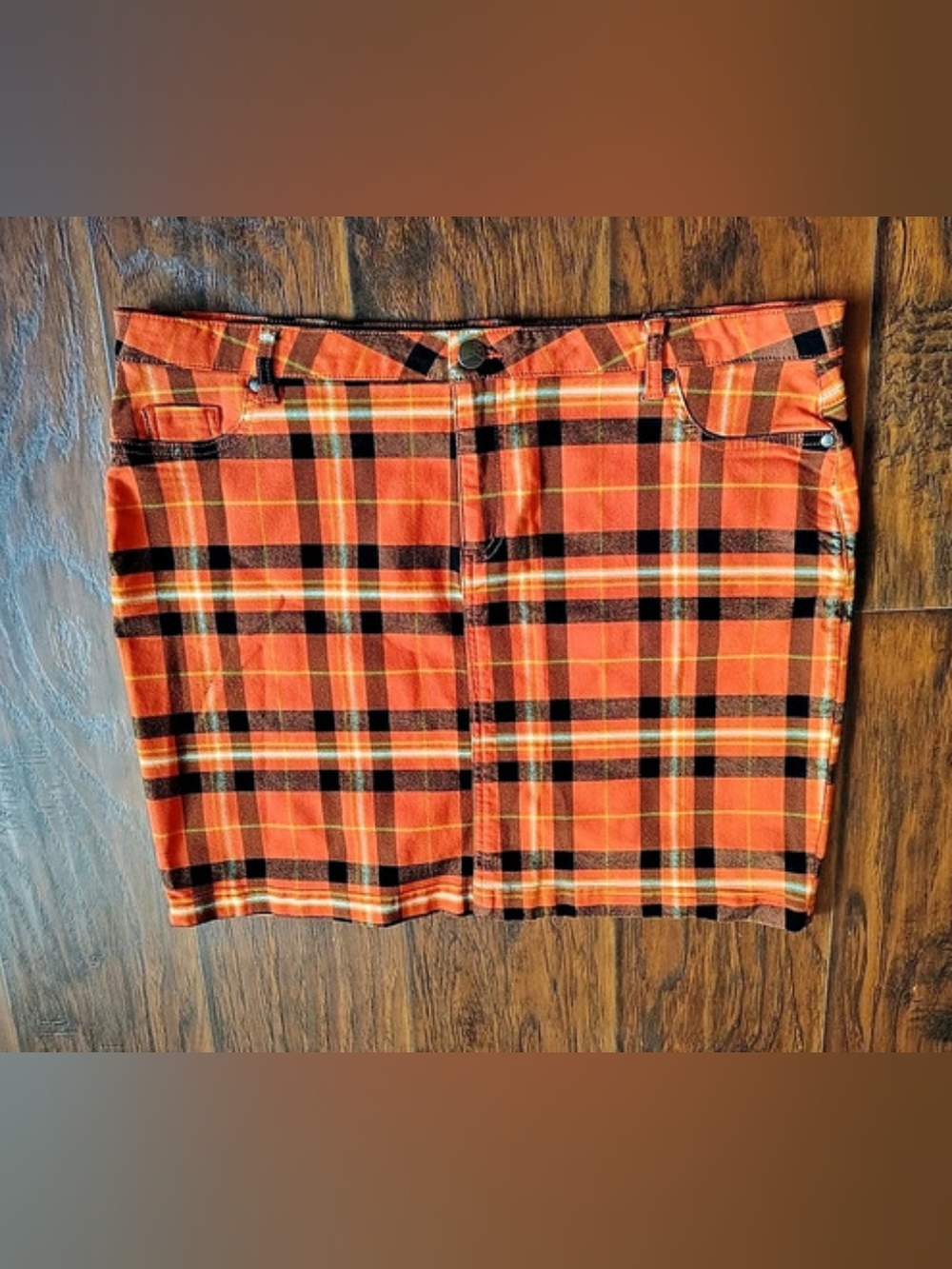 Retro Y2K Like an Angel orange plaid stretch mini skir size 3X